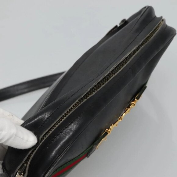 GUCCI Web Sherry Line Shoulder Bag Leather Black Red Green - Picture 5 of 16